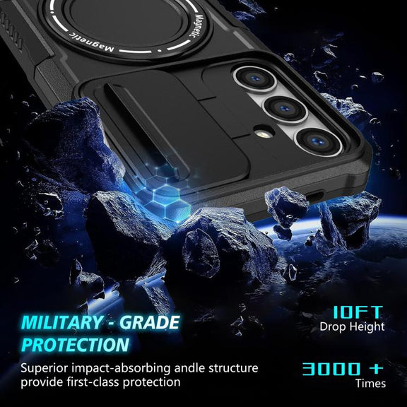 For Samsung Galaxy S25+ 5G Sliding Camshield MagSafe Holder TPU Hybrid PC Phone Case(Black)