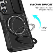 For Samsung Galaxy S25+ 5G Sliding Camshield MagSafe Holder TPU Hybrid PC Phone Case(Black)