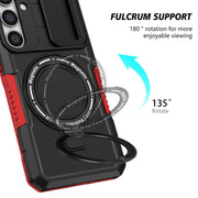 For Samsung Galaxy S25+ 5G Sliding Camshield MagSafe Holder TPU Hybrid PC Phone Case(Black Red)