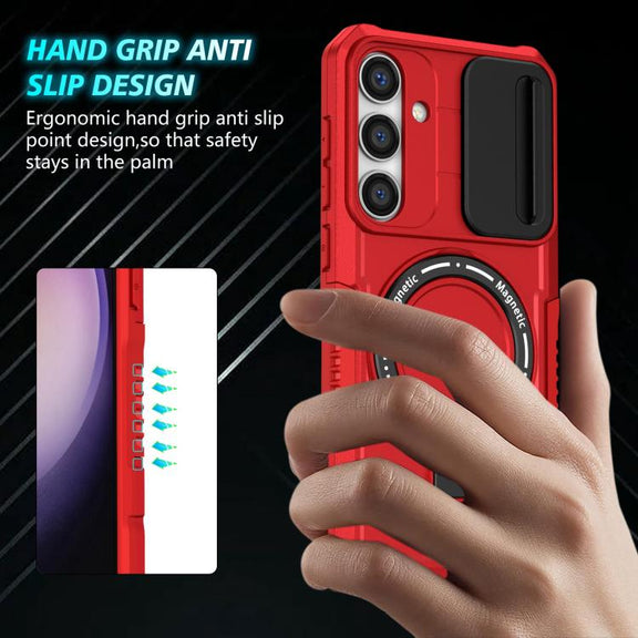 For Samsung Galaxy S25+ 5G Sliding Camshield MagSafe Holder TPU Hybrid PC Phone Case(Red)