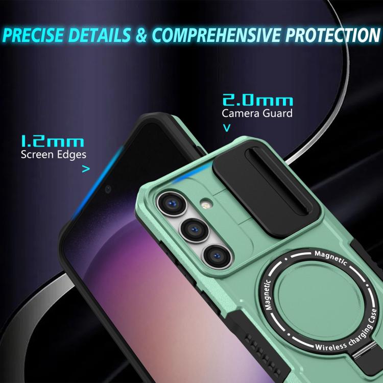For Samsung Galaxy S25+ 5G Sliding Camshield MagSafe Holder TPU Hybrid PC Phone Case(Light Blue)