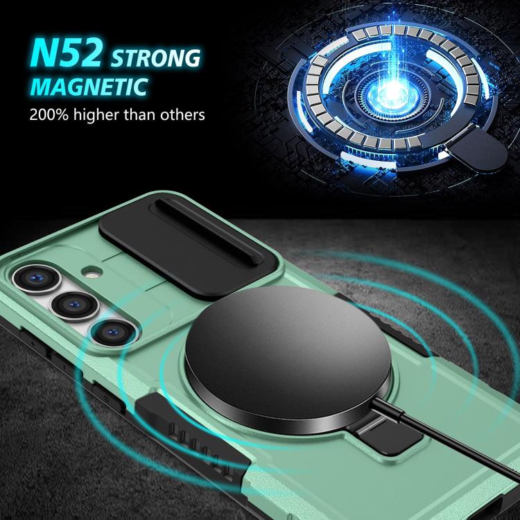 For Samsung Galaxy S25+ 5G Sliding Camshield MagSafe Holder TPU Hybrid PC Phone Case(Light Blue)