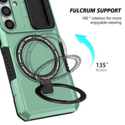 For Samsung Galaxy S25+ 5G Sliding Camshield MagSafe Holder TPU Hybrid PC Phone Case(Light Blue)