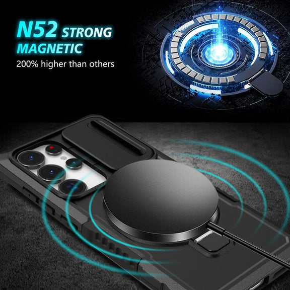 For Samsung Galaxy S25 Ultra 5G Sliding Camshield MagSafe Holder TPU Hybrid PC Phone Case(Black)