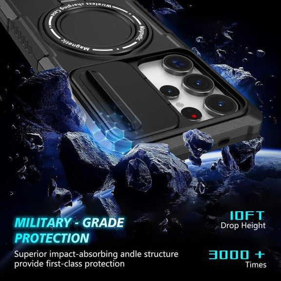 For Samsung Galaxy S25 Ultra 5G Sliding Camshield MagSafe Holder TPU Hybrid PC Phone Case(Black)