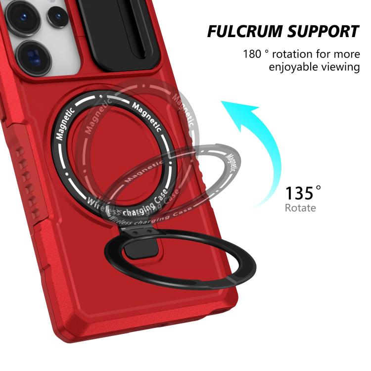 For Samsung Galaxy S25 Ultra 5G Sliding Camshield MagSafe Holder TPU Hybrid PC Phone Case(Red)