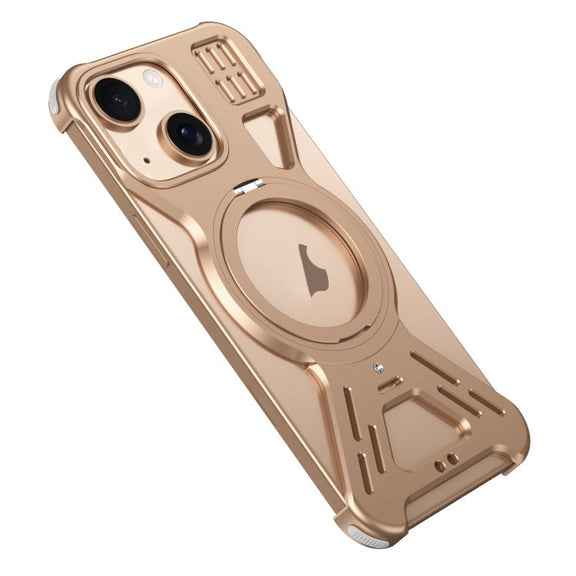 For iPhone 15 Armor 360 Holder Frameless Alloy MagSafe Phone Case(Desert Gold)