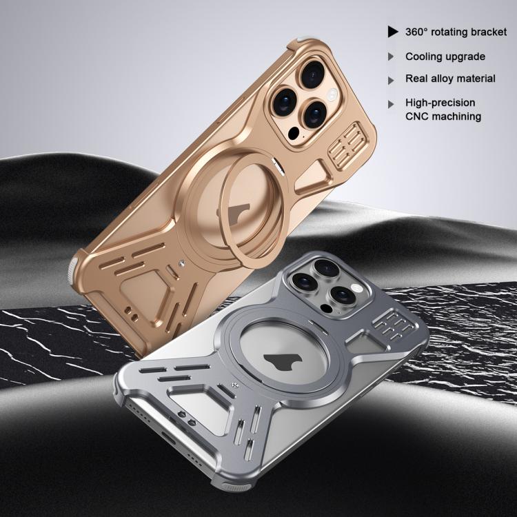 For iPhone 16 Pro Max Armor 360 Holder Frameless Alloy MagSafe Phone Case(Black)