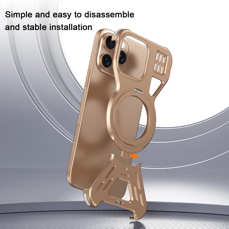 For iPhone 15 Armor 360 Holder Frameless Alloy MagSafe Phone Case(Black)