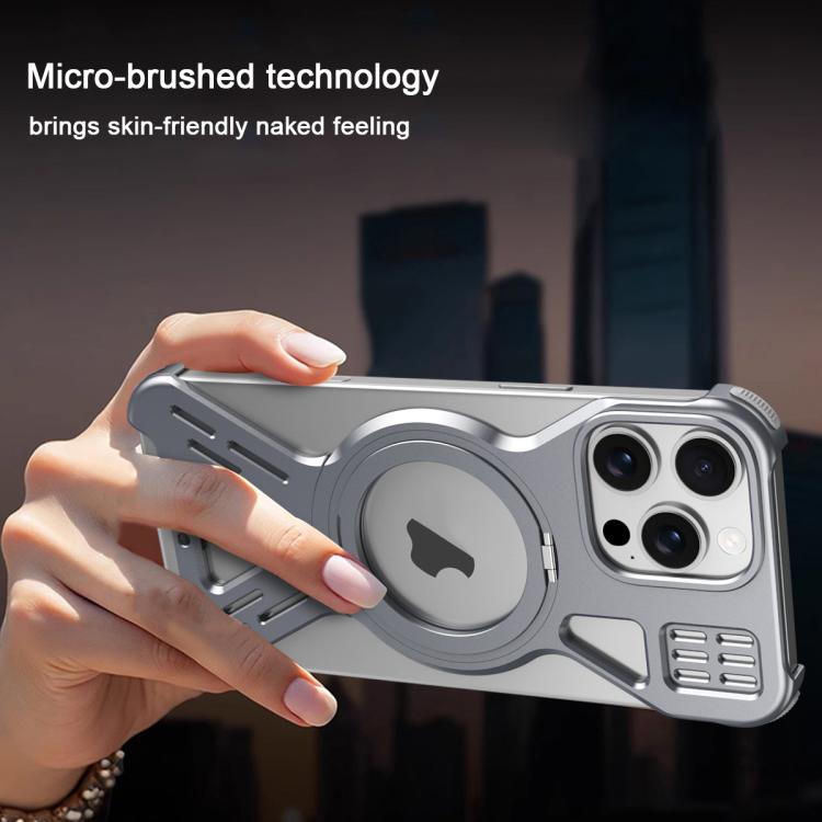 For iPhone 16 Armor 360 Holder Frameless Alloy MagSafe Phone Case(Black)