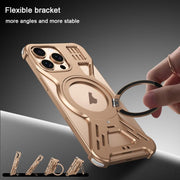 For iPhone 15 Armor 360 Holder Frameless Alloy MagSafe Phone Case(Desert Gold)