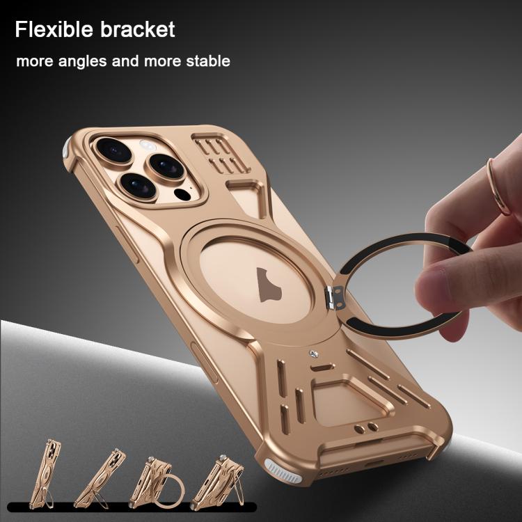 For iPhone 15 Armor 360 Holder Frameless Alloy MagSafe Phone Case(Space Gray)
