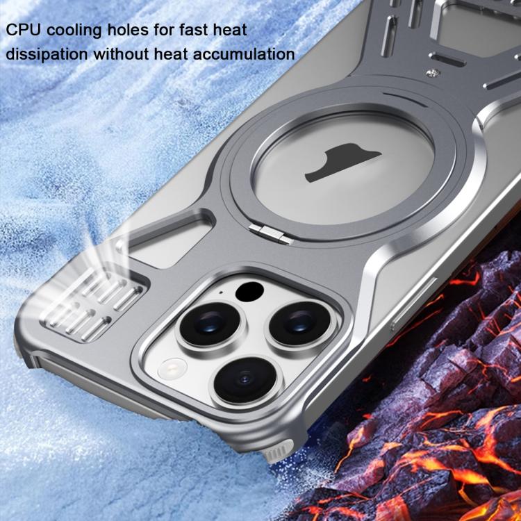 For iPhone 15 Pro Max Armor 360 Holder Frameless Alloy MagSafe Phone Case(Space Gray)