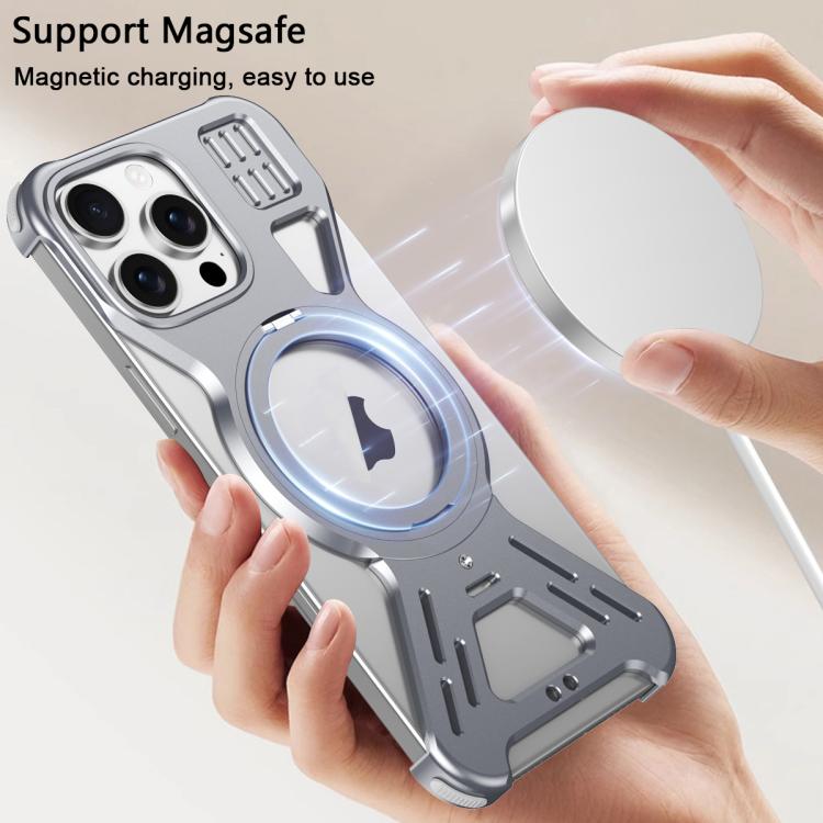 For iPhone 15 Armor 360 Holder Frameless Alloy MagSafe Phone Case(Space Gray)