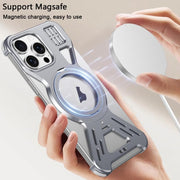 For iPhone 15 Pro Armor 360 Holder Frameless Alloy MagSafe Phone Case(Black)