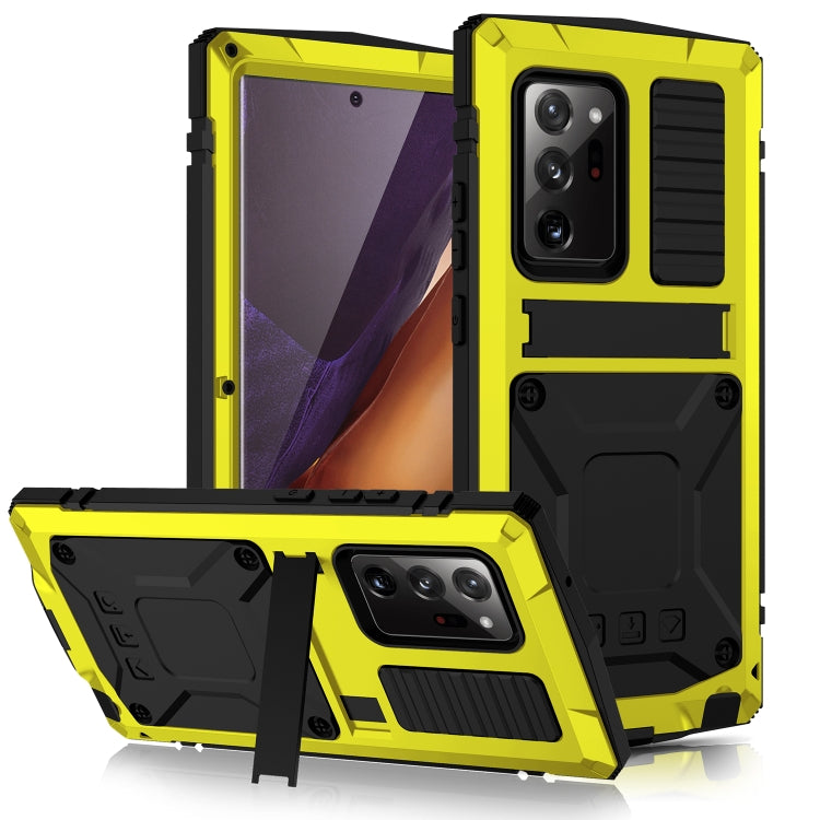 For Samsung Galaxy Note 20 R-JUST Shockproof Water-resistant Dust-proof Metal + Silicone Protective Case with Holder(Yellow)