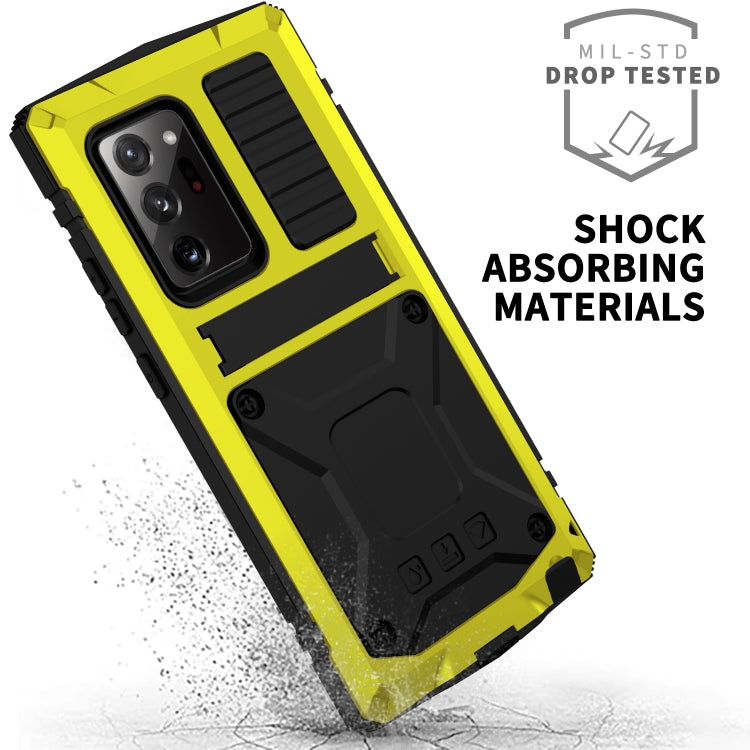 For Samsung Galaxy Note 20 R-JUST Shockproof Water-resistant Dust-proof Metal + Silicone Protective Case with Holder(Yellow)