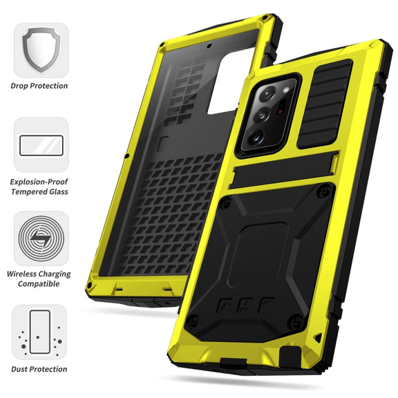 For Samsung Galaxy Note 20 R-JUST Shockproof Water-resistant Dust-proof Metal + Silicone Protective Case with Holder(Yellow)