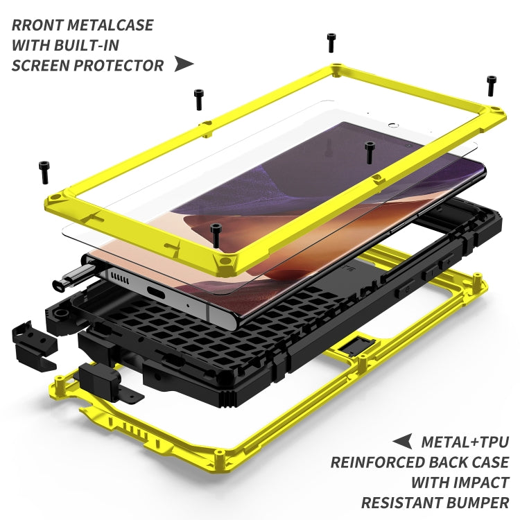 For Samsung Galaxy Note 20 R-JUST Shockproof Water-resistant Dust-proof Metal + Silicone Protective Case with Holder(Yellow)