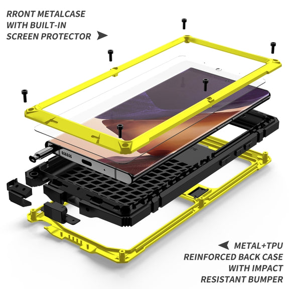 For Samsung Galaxy Note 20 R-JUST Shockproof Water-resistant Dust-proof Metal + Silicone Protective Case with Holder(Yellow)