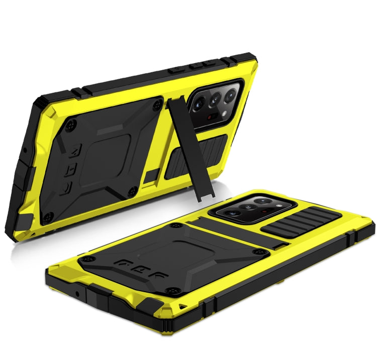 For Samsung Galaxy Note 20 Ultra R-JUST Shockproof Water-resistant Dust-proof Metal + Silicone Protective Case with Holder(Yellow)