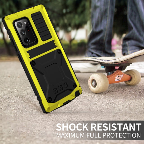 For Samsung Galaxy Note 20 Ultra R-JUST Shockproof Water-resistant Dust-proof Metal + Silicone Protective Case with Holder(Yellow)