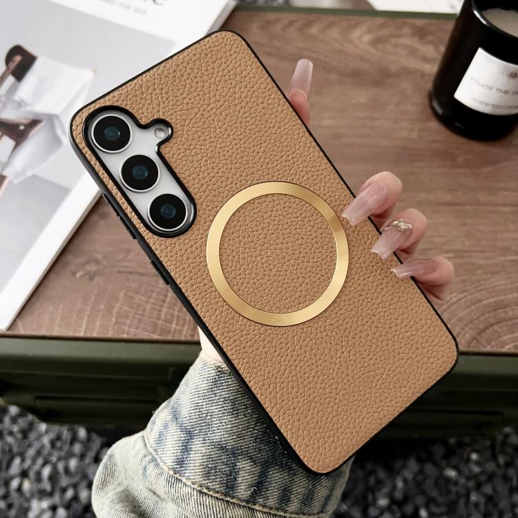 For Samsung Galaxy S25 5G CD Magsafe Magnetic Litchi Texture Phone Case(Khaki)