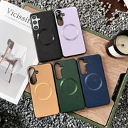 For Samsung Galaxy S25 5G CD Magsafe Magnetic Litchi Texture Phone Case(Blue)