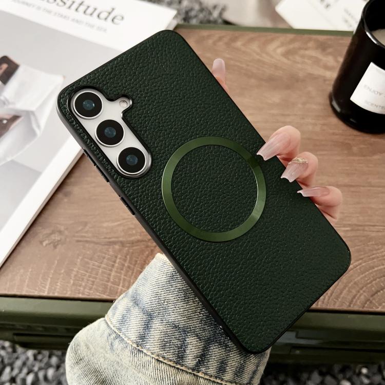 For Samsung Galaxy S25+ 5G CD Magsafe Magnetic Litchi Texture Phone Case(Green)