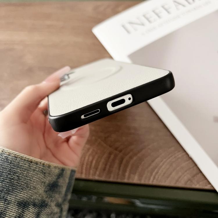 For Samsung Galaxy S25 5G Magsafe Magnetic Plain Leather Phone Case(White)