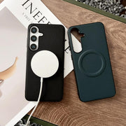 For Samsung Galaxy S25+ 5G Magsafe Magnetic Plain Leather Phone Case(Black)