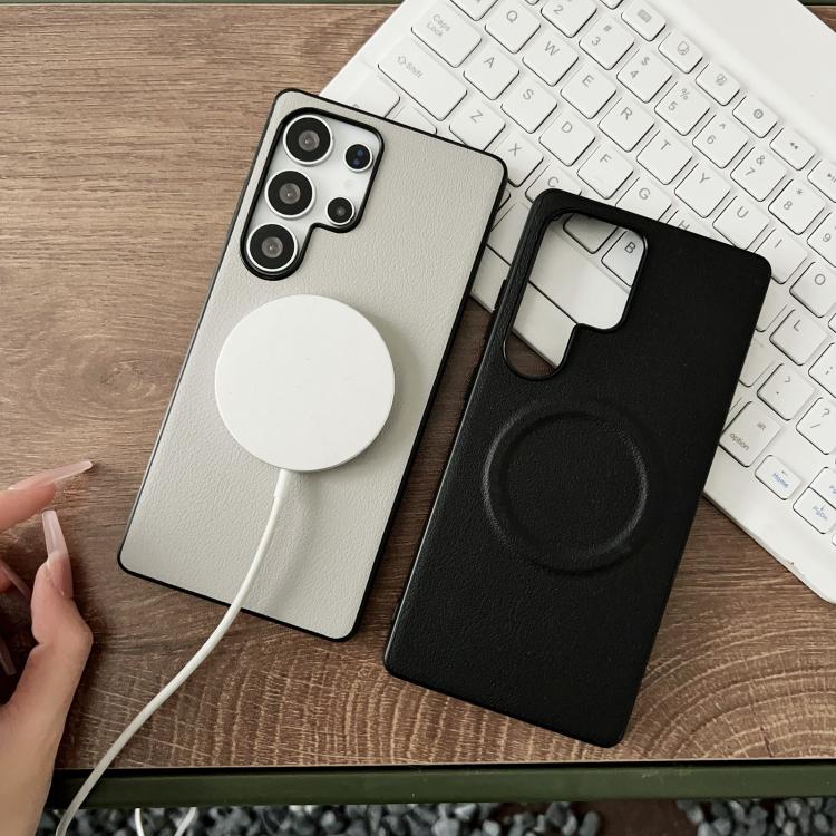 For Samsung Galaxy S25 Ultra 5G Magsafe Magnetic Plain Leather Phone Case(Black)