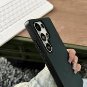 For Samsung Galaxy S25 Ultra 5G Magsafe Magnetic Plain Leather Phone Case(Black)