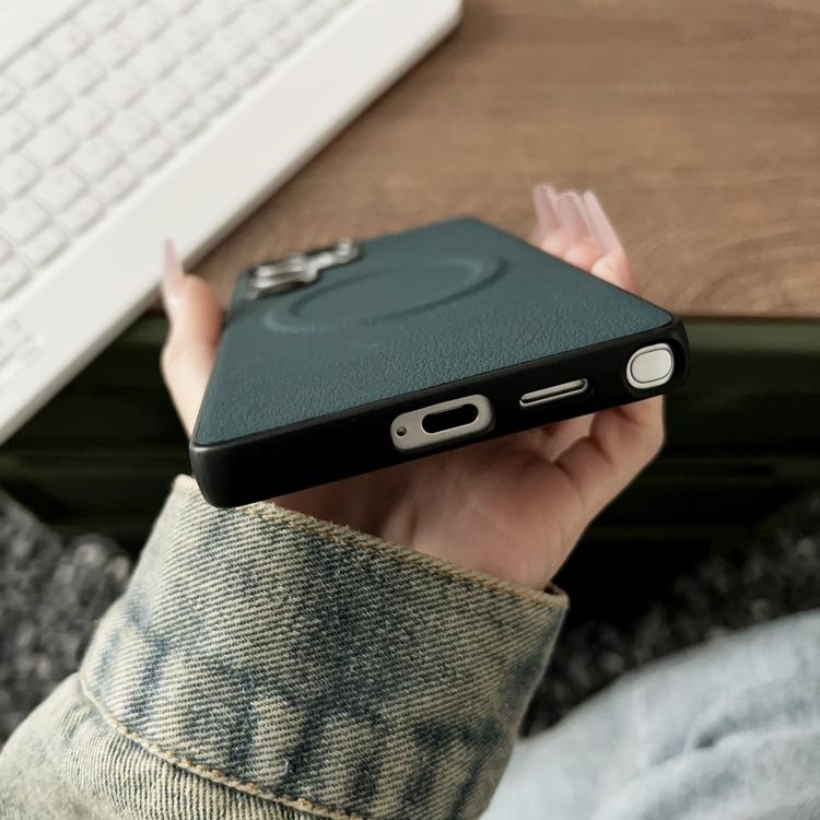 For Samsung Galaxy S25 Ultra 5G Magsafe Magnetic Plain Leather Phone Case(Black)
