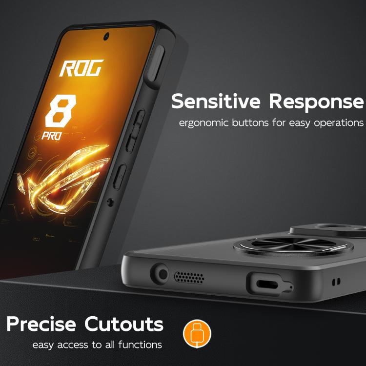 For Asus ROG Phone 8 Rotating Ring Holder TPU Hybrid PC Phone Case(Matte Black)