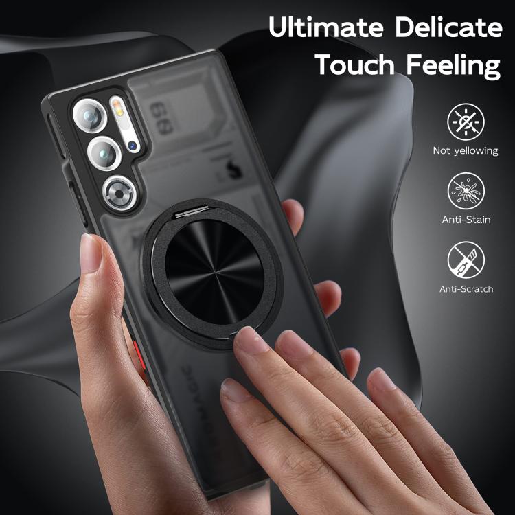 For ZTE nubia Red Magic 9 Pro Rotating Ring Holder TPU Hybrid PC Phone Case(Matte Black)