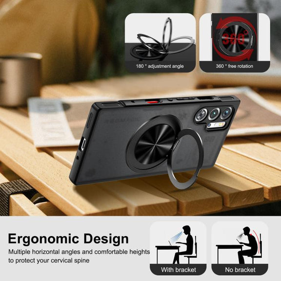 For ZTE nubia Red Magic 9 Pro Rotating Ring Holder TPU Hybrid PC Phone Case(Matte Black)