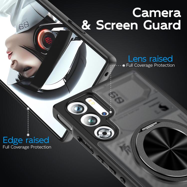 For ZTE nubia Red Magic 9 Pro+ Rotating Ring Holder TPU Hybrid PC Phone Case(Matte Black)