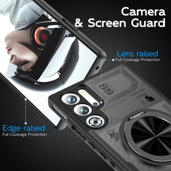 For ZTE nubia Red Magic 9 Pro+ Rotating Ring Holder TPU Hybrid PC Phone Case(Matte Black)