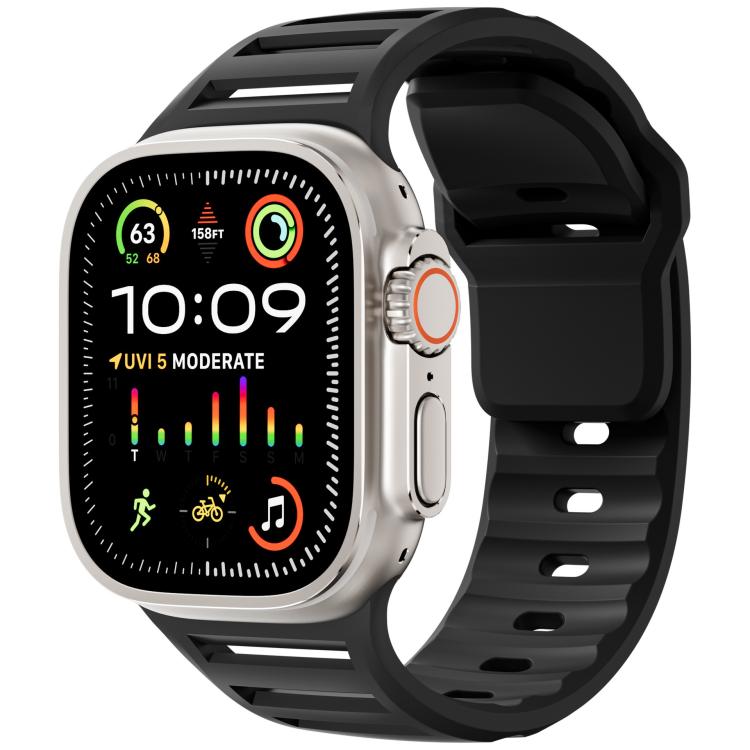 For Apple Watch 46mm / 49mm / 45mm / 44mm Single Nail Dual-Color Multi-hole Silicone Watch Band(Black)