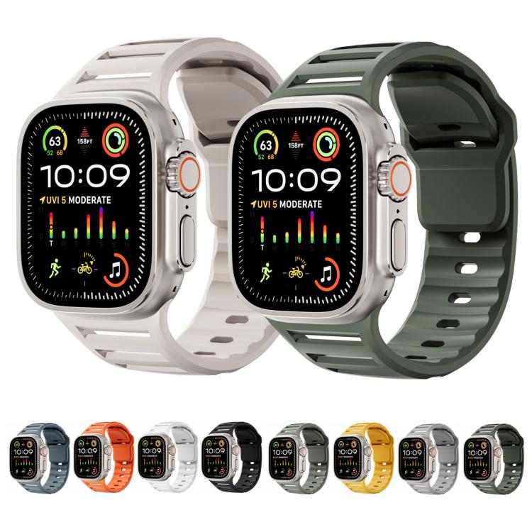 For Apple Watch 46mm / 49mm / 45mm / 44mm Single Nail Dual-Color Multi-hole Silicone Watch Band(Orange)