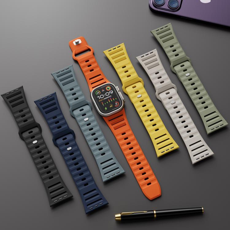 For Apple Watch 46mm / 49mm / 45mm / 44mm Single Nail Dual-Color Multi-hole Silicone Watch Band(Grey)