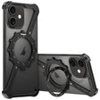 For iPhone 16 Plus Z-shaped Frameless Metal 360 Holder MagSafe Phone Case(Black) - iPhone 16 Plus Cases by PMc TechLife | Online Shopping South Africa | PMc TechLife | Buy Now Pay Later Mobicred