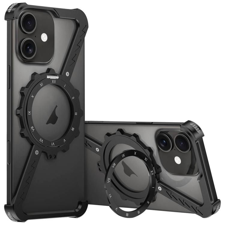 For iPhone 16 Z-shaped Frameless Metal 360 Holder MagSafe Phone Case(Black)