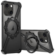 For iPhone 15 Z-shaped Frameless Metal 360 Holder MagSafe Phone Case(Black)
