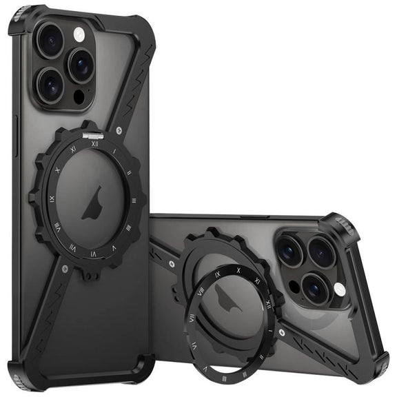 For iPhone 14 Pro Z-shaped Frameless Metal 360 Holder MagSafe Phone Case(Black)