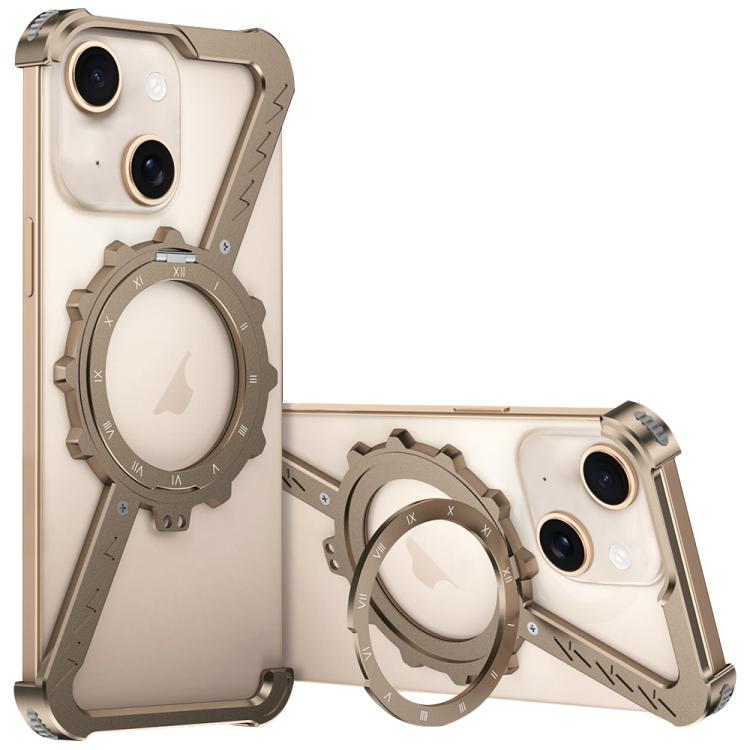 For iPhone 13 Z-shaped Frameless Metal 360 Holder MagSafe Phone Case(Desert Gold)