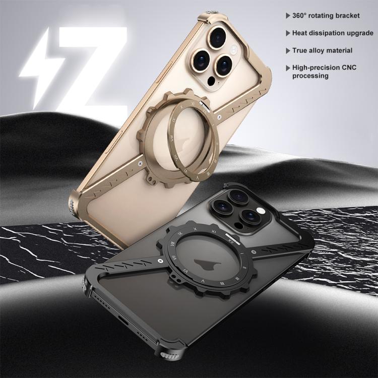 For iPhone 14 Z-shaped Frameless Metal 360 Holder MagSafe Phone Case(Space Silver)