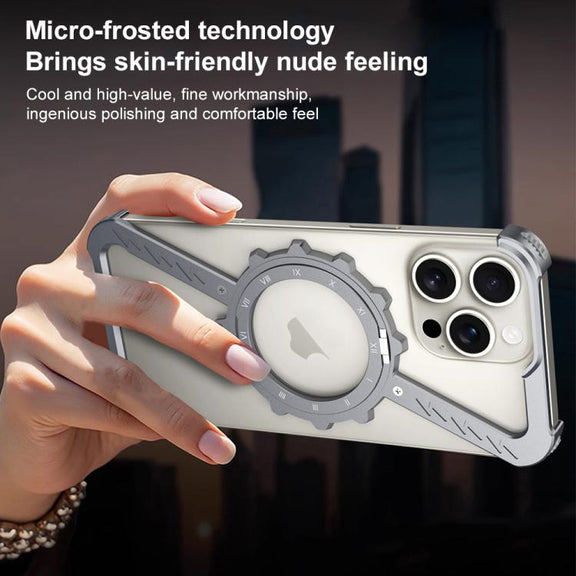For iPhone 13 Z-shaped Frameless Metal 360 Holder MagSafe Phone Case(Space Grey)