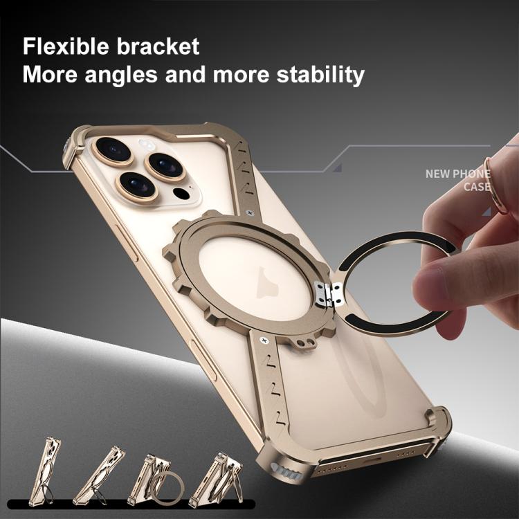 For iPhone 13 Z-shaped Frameless Metal 360 Holder MagSafe Phone Case(Space Grey)